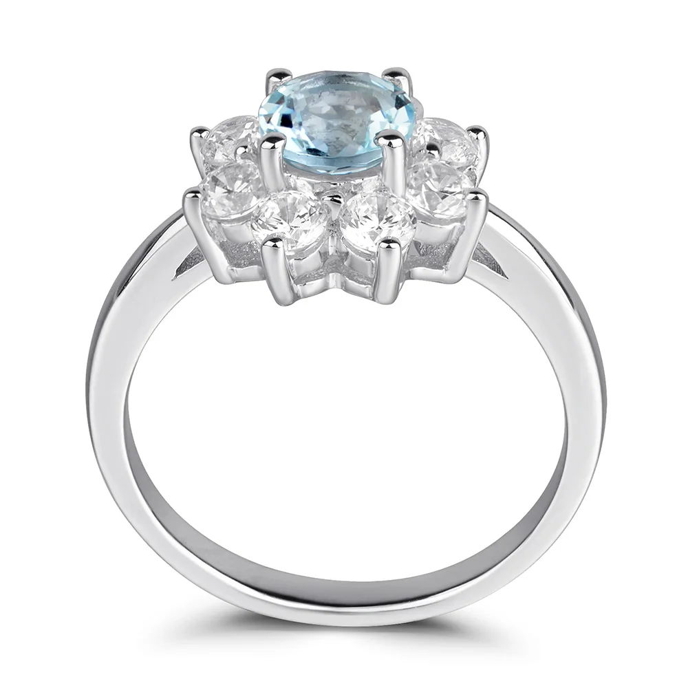 Женское кольцо с голубым драгоценным камнем|genuine aquamarine ring|gemstone rings silveraquamarine gemstone