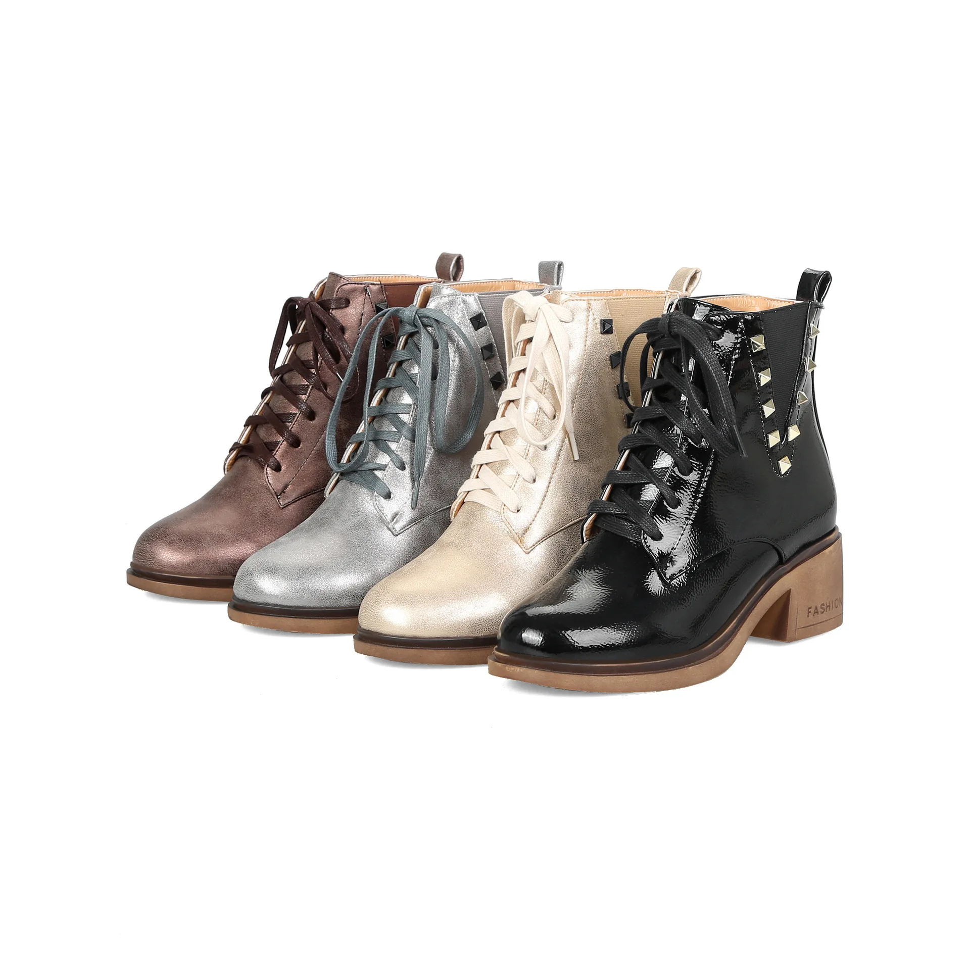 Модные женские ботинки из искусственной кожи с закругленным носком и