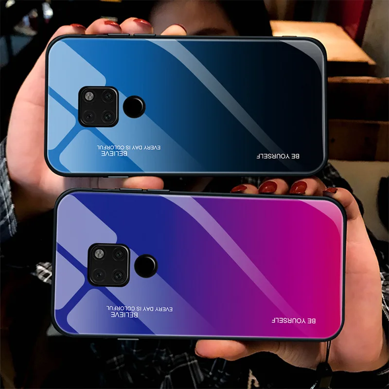 Модный градиентный стеклянный чехол для телефона huawei honor 8X MAX 8A 9 10 Lite V20 цветной чехол для huawei nova 3 4 3e 3i 4e