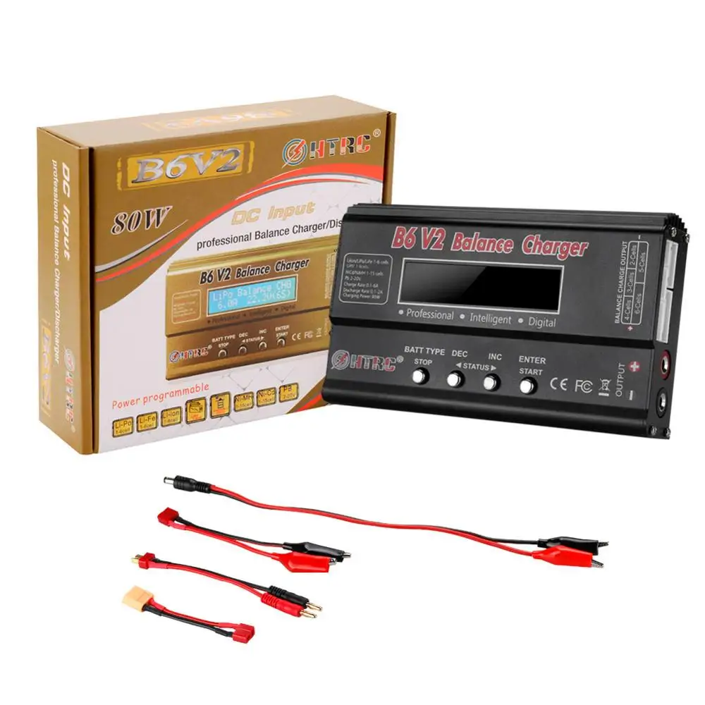 Black no Adapter HTRC B6 V2 80 W Липо Батарея Зарядное устройство светодиодный баланс Dis Зарядное устройство 6A DC11-18V для LiPo литий-ионный LiFe NiCd NiMH LiHV PB Smart Батарея - Цвет: Black no Adapter