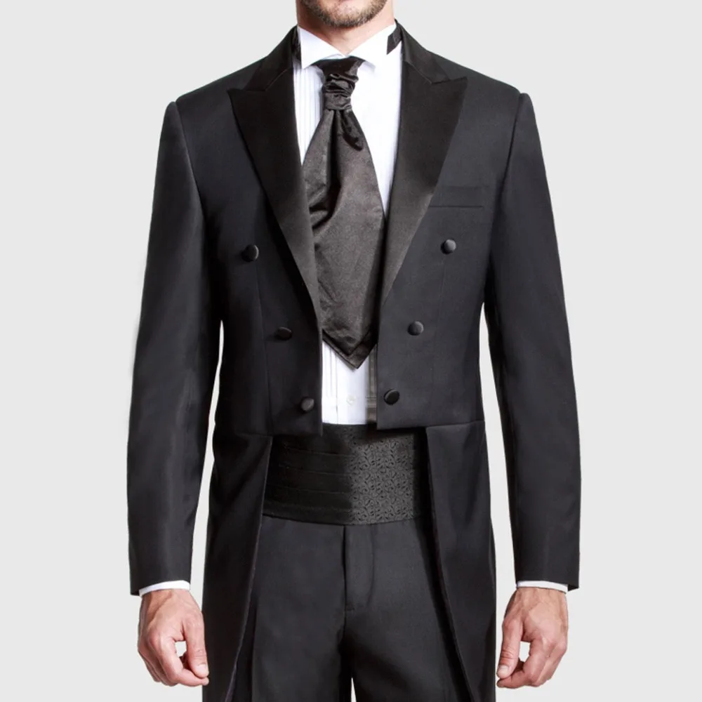 

2018 Formal Custom Made Black Tailcoat Peaked Lapel Long Tail Men Wedding Suits Best Groomsmen Wedding Tuxedo(J