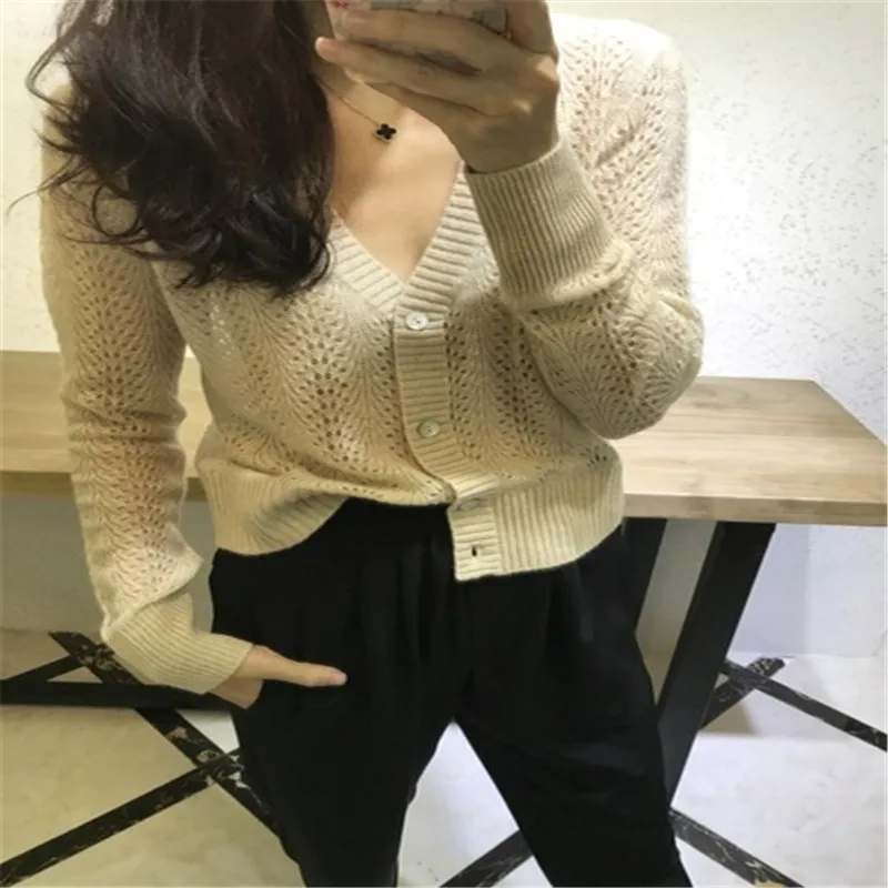 New Cardigan Women's Openwork Loose Knitwear Air Conditioning Sunscreen Shirt Small Thin Jacket Wool Sweater |