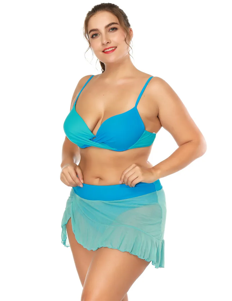 Бикини, с подкладкой, на косточках, три части, купальник, Maillot De Bain размера плюс, купальный костюм для женщин, танкини, купальники