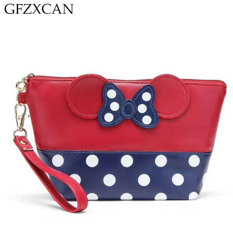 Модные с Микки Маусом узором в горошек бантом Водонепроницаемый косметичка из ПУ