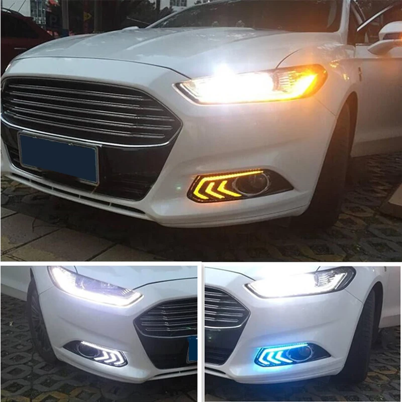 Hlxg 2 шт. светодиодный DRL дневные ходовые огни для Ford Mondeo 2013 2014 2015 2016 с желтым
