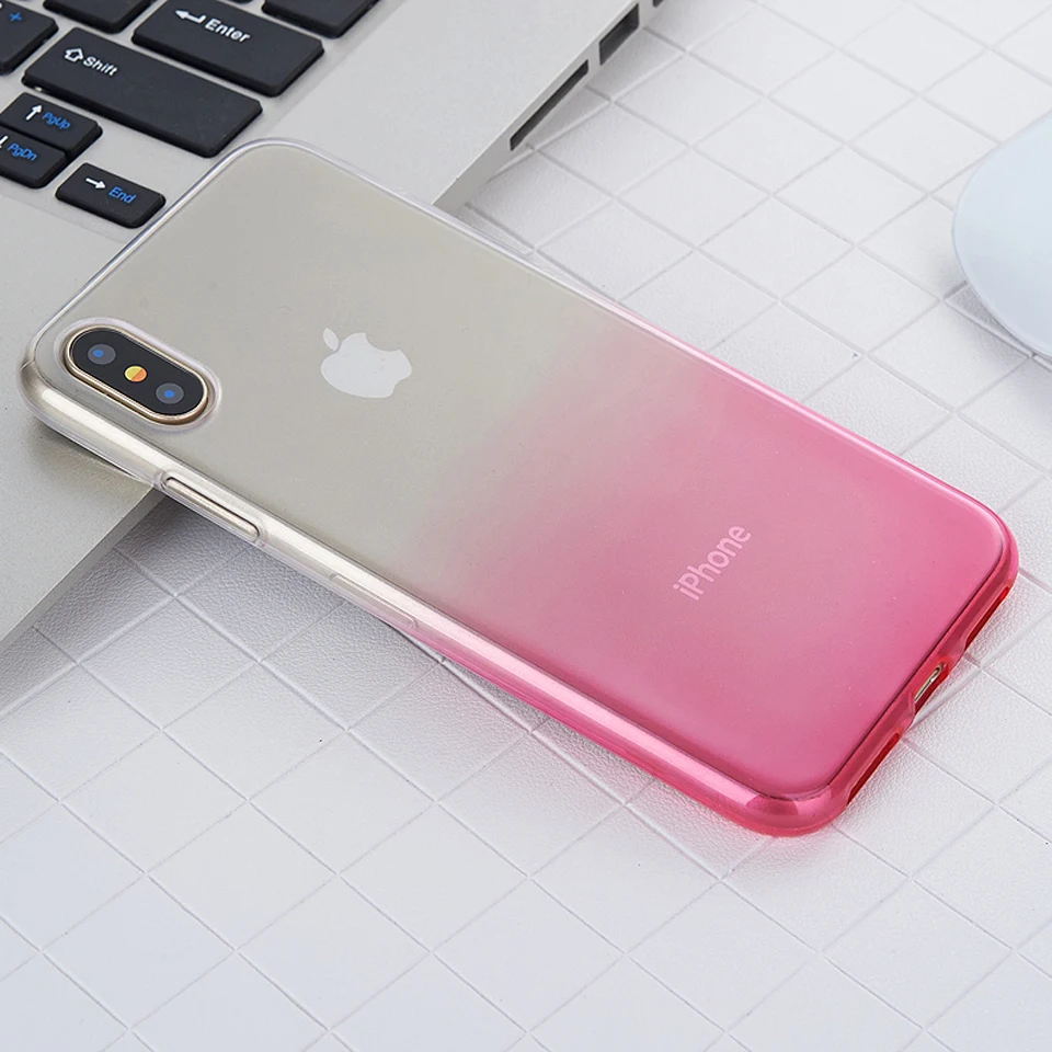 Градиентный Радужный ТПУ чехол для iphone X 6 6s 7 8 Plus LG G5 G6 G7 V10 V20 V30 K8 K10 2017 Q6 Q8