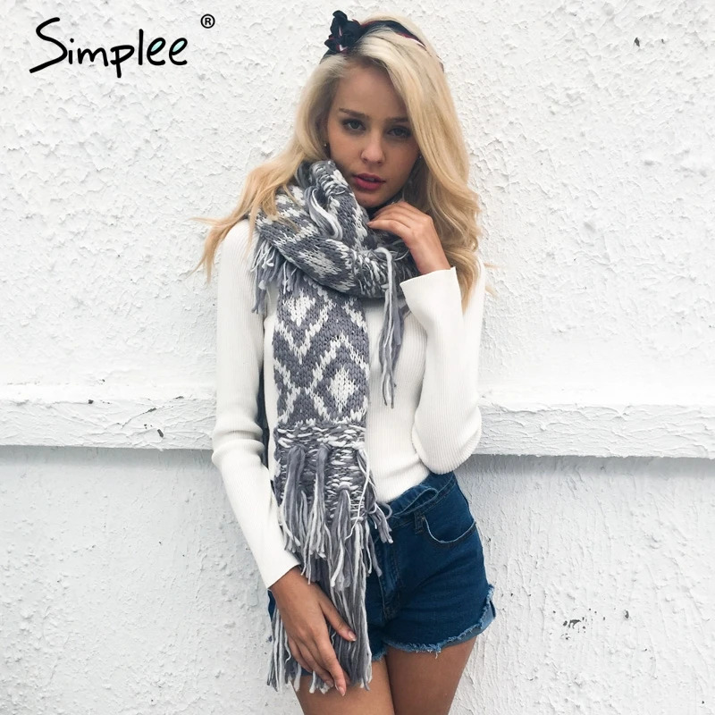 Женский трикотажный шарф Simplee с кисточками теплый повседневный толстый большой