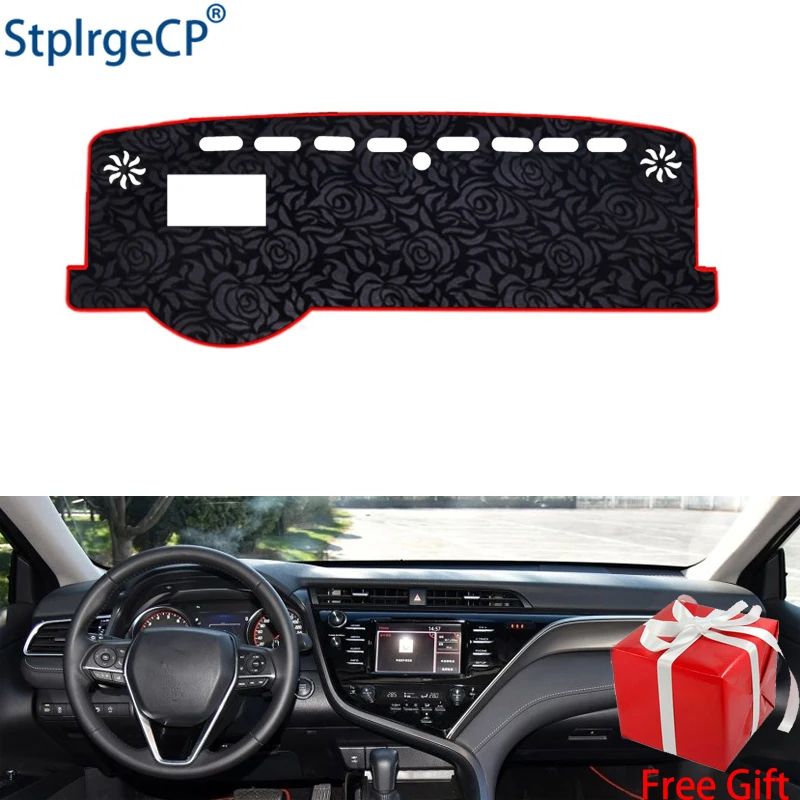 

Latest Rose Pattern Non-slip Car Dashboard Cover Dash Mat Pad DashMat ANti-UV Car Sticker for Toyota camry 2018 2019 Car Styling
