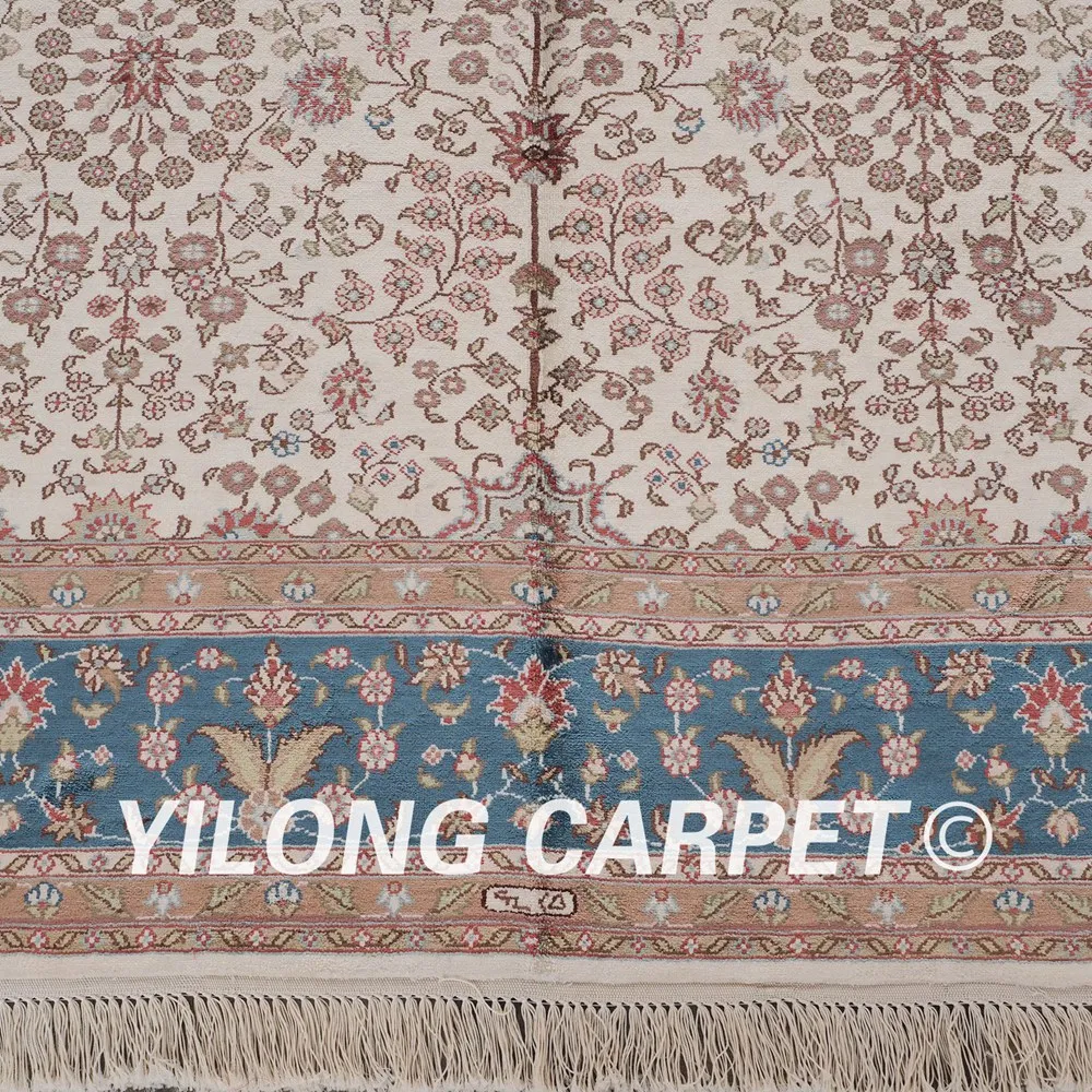 YILONG 5'x8' lake blue and beige handmade handknotted turkey oriental afghan silk rugs (LH39B5x8) | Дом и сад