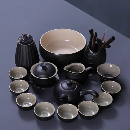 

Black Pottery Kungfu Teaset Teapot GaiWan Stoneware Japanese Home Office Tea Set Black Zen Wind Cover Bowl Teapot Teacup