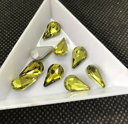 olivine Glass Crystal Pear 5*8mm 6*10mm 8*13mm nice colors Waterdrop water drop teardrop shape Glue on rhinestone beads nailart diy trim - Цвет: olivine