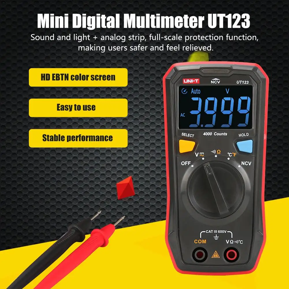 Мини цифровой мультиметр UT123 EBTN цветной экран AC/DC напряжение тока температура/бесконтактный Тестер Напряжения