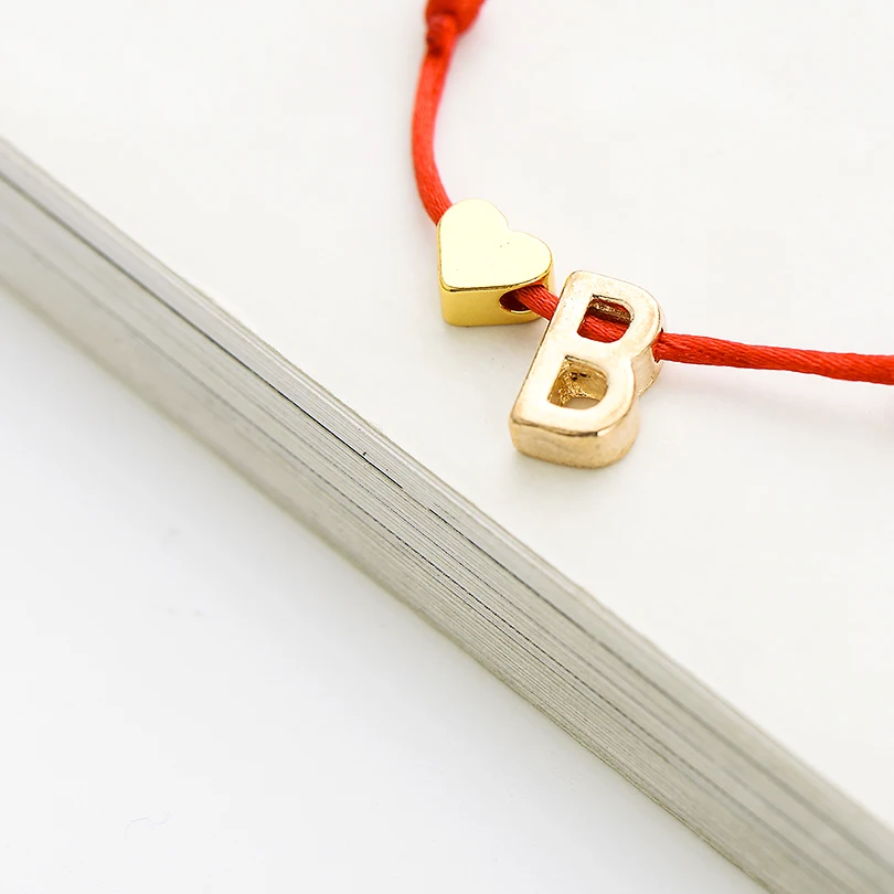 IYOE Gold Silver Color Tiny Heart Initials Name Letter Bracelet For Women Men Kids Hand Braided Red Rope Bracelets Couple Gifts