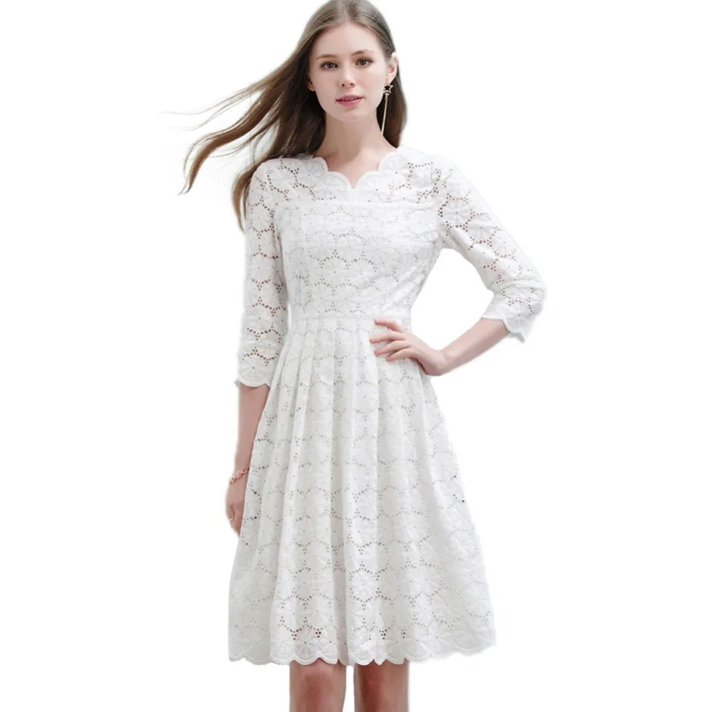 Женское кружевное платье белое повседневное длинное|vestidos plus|half sleevelace dress |