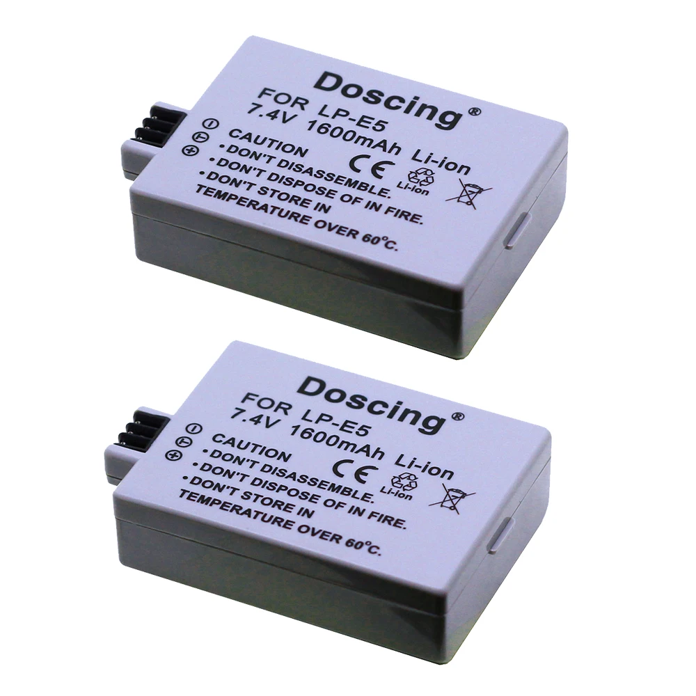 

Doscing 2Pcs/lot NEW Replacement 7.4V 1600MAH Rechargeable Li-Ion Camera Battery for CANON LP-E5