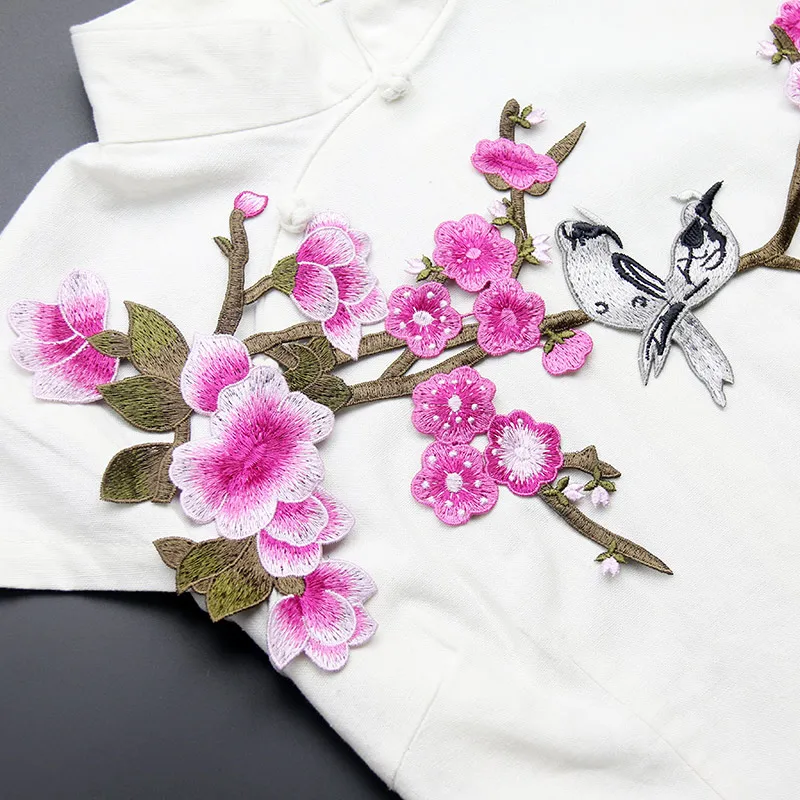 High Quality Embroidery Plum Blossom Patch Flower with Bird Patches DIY Clothing Sew On Sticker for Dancing Dress Cloth | Дом и сад