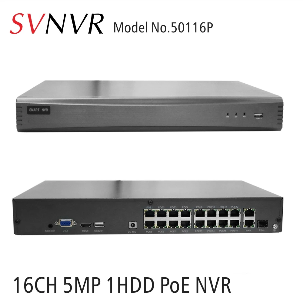 SVNVR 16CH 5MP/4MP H.265 POE NVR поддерживают 1x10 ТБ жесткий диск с HDMI и VGA Выход свободное