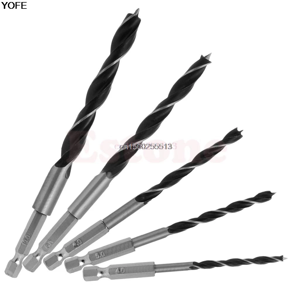 

5pcs 1/4" Hex Shank Wood HCS Drill Bit Set Quick Change Metal Tools 4/5/6/8/10mm