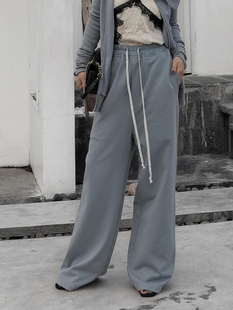 Owen Seak Women Casual Hallen Wide Leg Pants Cotton Gothic Women's Clothing Full Length Sweatpants Spring Solid Loose Pants