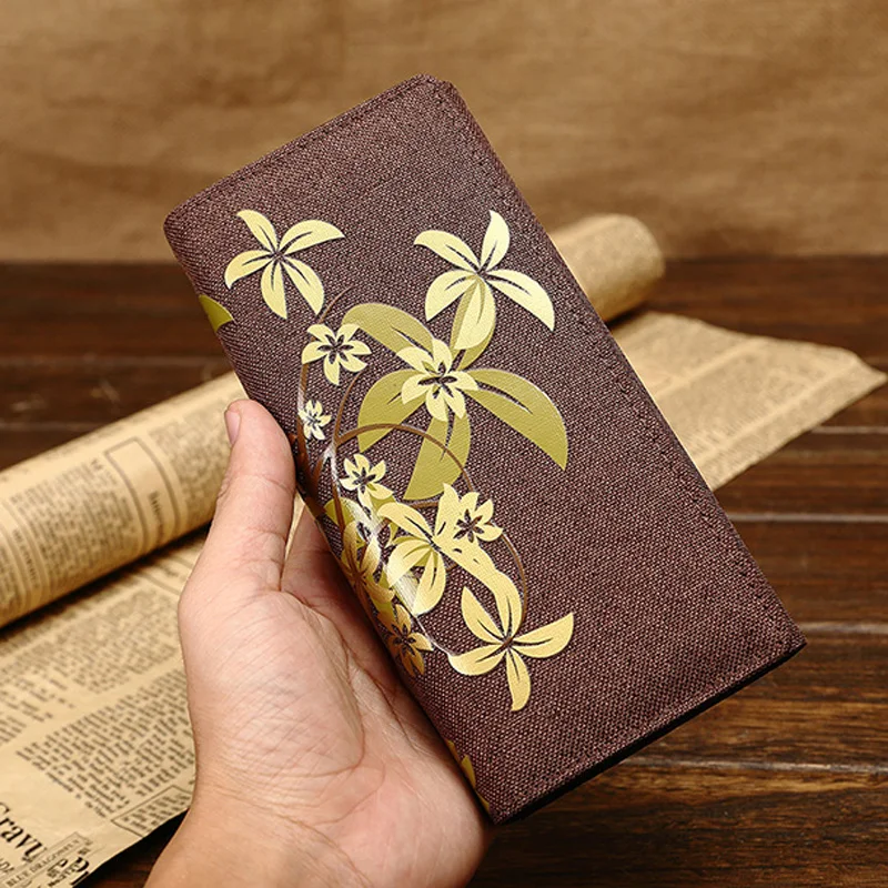 Холщовый кошелек с карманом на молнии вместительный женский бумажник из