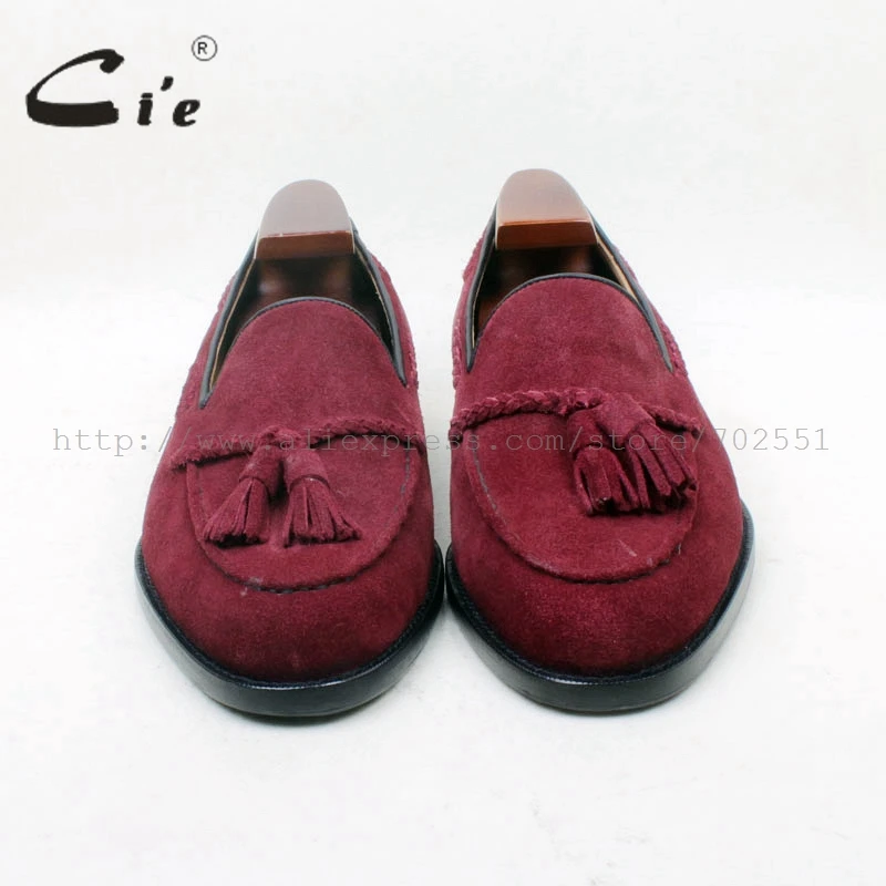 cie Round Toe 100% Genuine Leather Outsole Bespoke Adhesive Craft Handmade Wine Suede Tassels Slip-on Men's Shoe No.loafer 160 | Обувь
