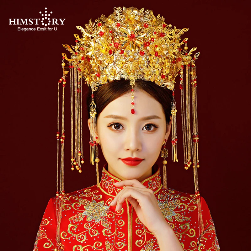 HIMSTORY винтажный китайский стиль hairweartical золотой свадебный головной убор
