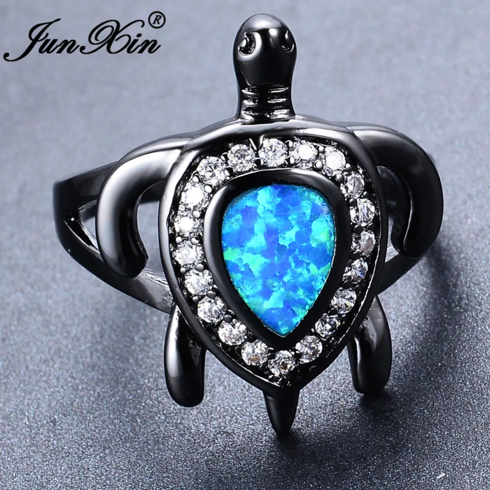 JUNXIN уникальная форма черепахи Синий огненный опал заполненная черным золотом
