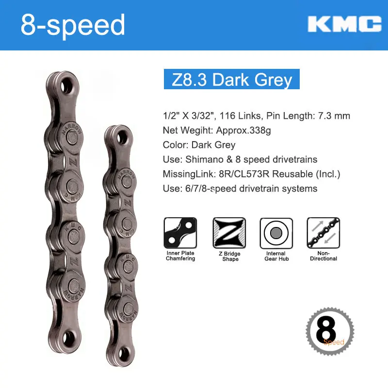 8 Speed Z8.3 KMC Z серии Z8.3 Z9 цепь MTB Дорога 8/9 скоростная цепь X Мост плавное переключение цепи W/недостающее звено - Цвет: 8 Speed Z8.3