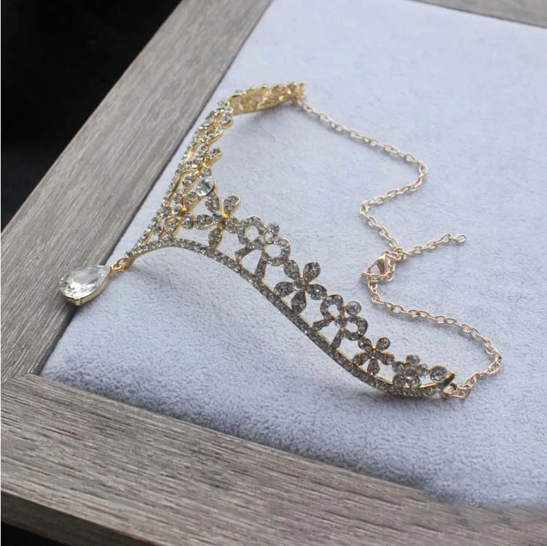 Тиара Свадебная золотистая/красная Ювелирное Украшение для волос на лоб свадьбы