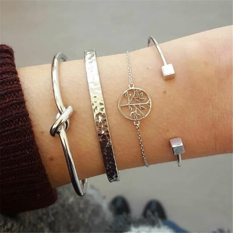 tree silver DIEZI, 12 стилей, золотой, серебряный, перо, луна, браслет, наборы для женщин, мужчин, Ретро стиль, цепочка, браслеты, браслеты, подарок, ювелирное изделие - Окраска металла: tree silver