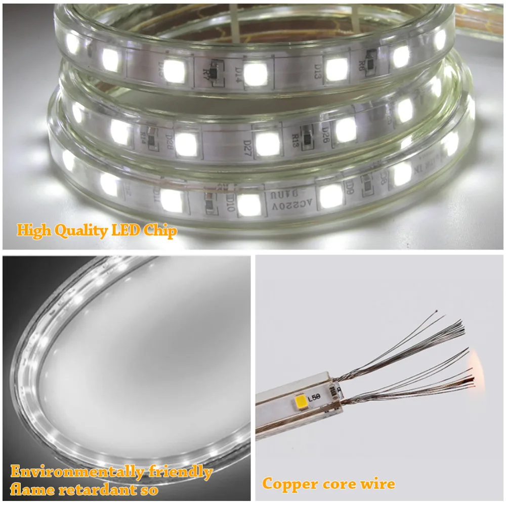 СВЕТОДИОДНАЯ лента SMD 5050 Гибкая RGB Водонепроницаемая AC220V Авто неоновая лампа для