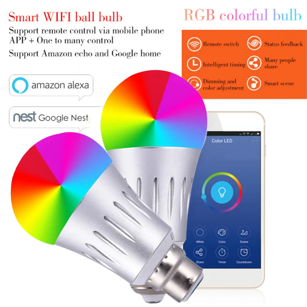 LAIDEYI E27 B22 E14 умная домашняя WIFI Светодиодная лампа беспроводная WiFi диммируемая