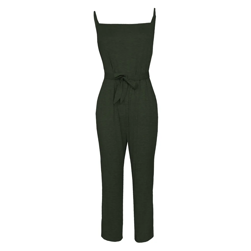 Womens Sleeveless Playsuit Ladies Casual Sashes Loose Wide Leg Long Pants Jumpsuit Monos Largos Mujer Pantalon Largo 50