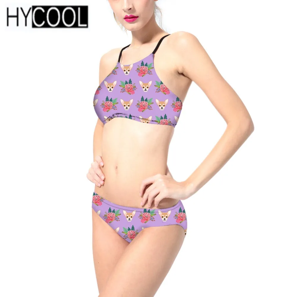 Женский купальник с цветочным принтом HYCOOL каваи купальный костюм чихуахуа