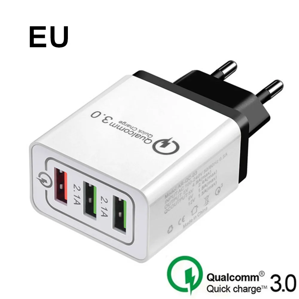 Black-EU Быстрая зарядка 3,0 USB зарядное устройство EU US plug Charge QC3.0 Быстрая зарядка 3 порта дорожное настенное зарядное устройство для iPhone samsung Xiaomi huawei - Тип штекера: Black-EU