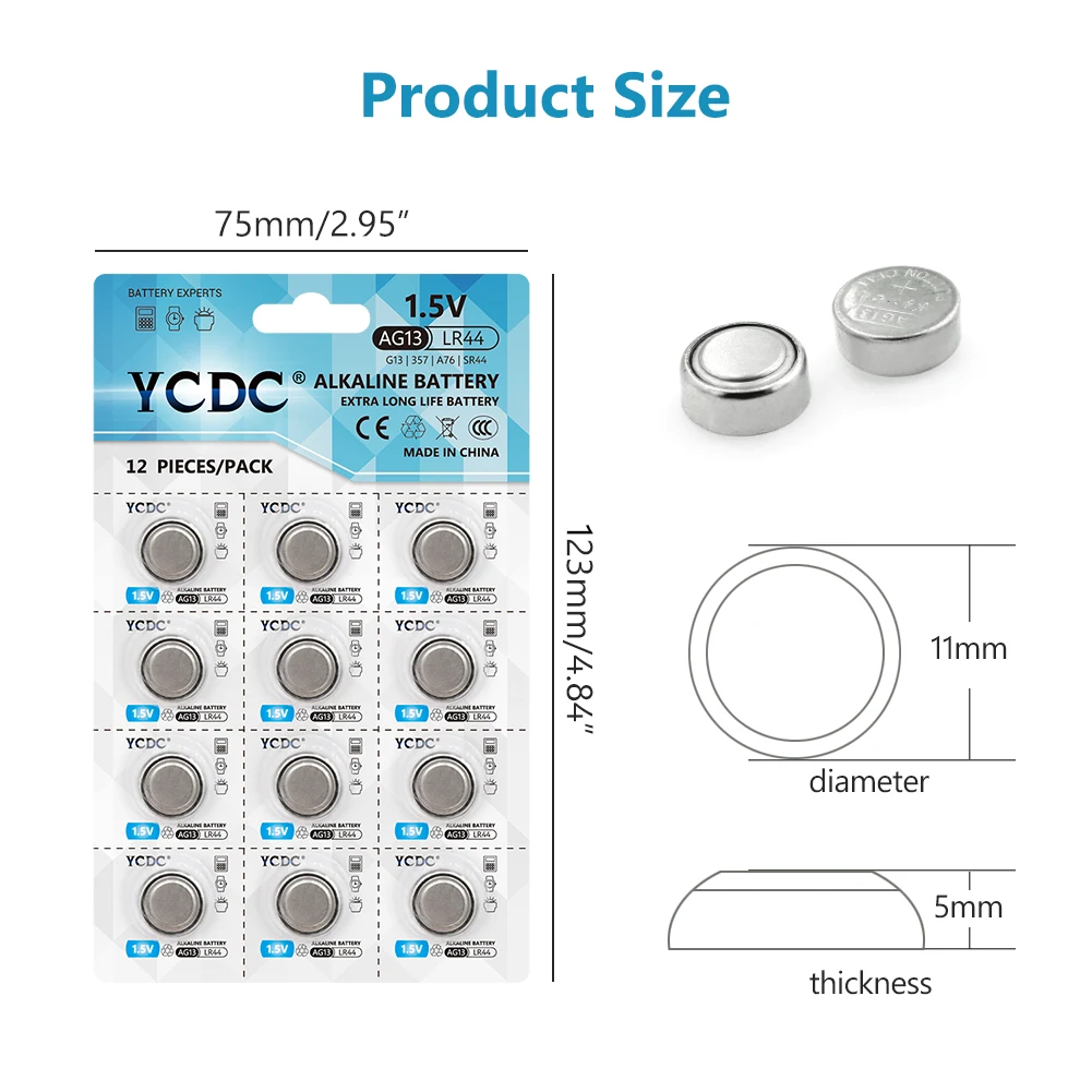 12 шт./1 карта YCDC AG 13 кнопочный аккумулятор 1 5 В SR44SW L1154 RW82 RW42 LR44 357 AG13 батарейки для