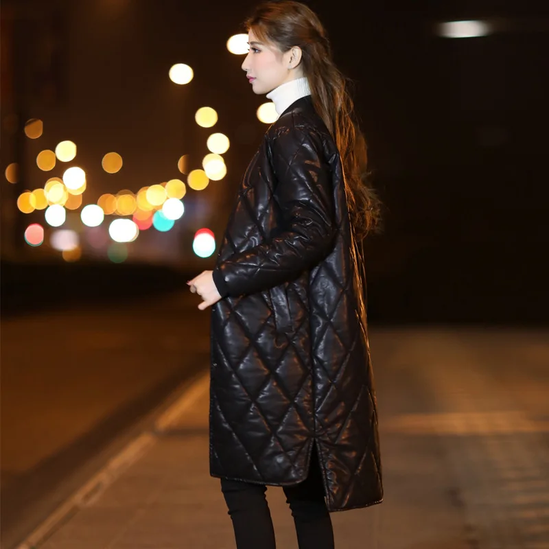 

Winter Coat Thicken Medium Long Style PU Leather Jacket