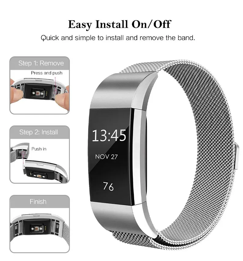 Хохлатая Миланская петля ремешок для часов для браслета FitBit Charge 2 Замена наручных часов браслет из нержавеющей стали ремень аксессуары