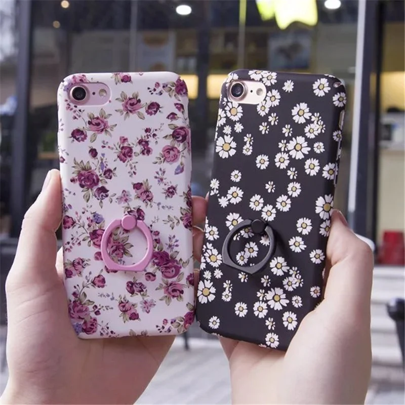 New Fashion Flower Mobile Phone Case with Holder Retro Anti-slip Ultra-thin Back Cover for iPhone 6 6s 6Plus 7 7Plus Full | Мобильные