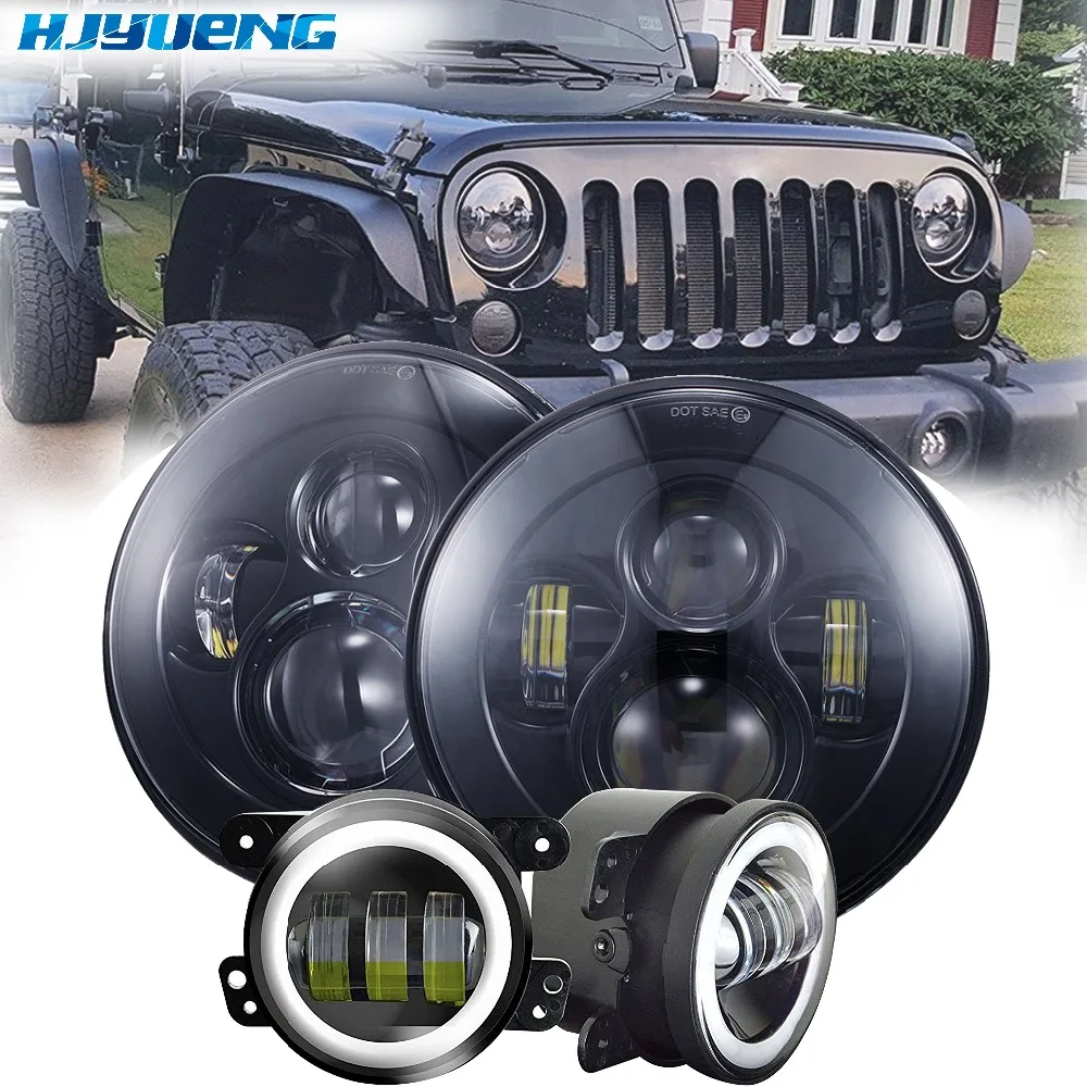 HJYUENG 45 Вт для Jeep wrangler 7 дюймов светодиодный передний фары замена с Hi/Lo луч + черный 4