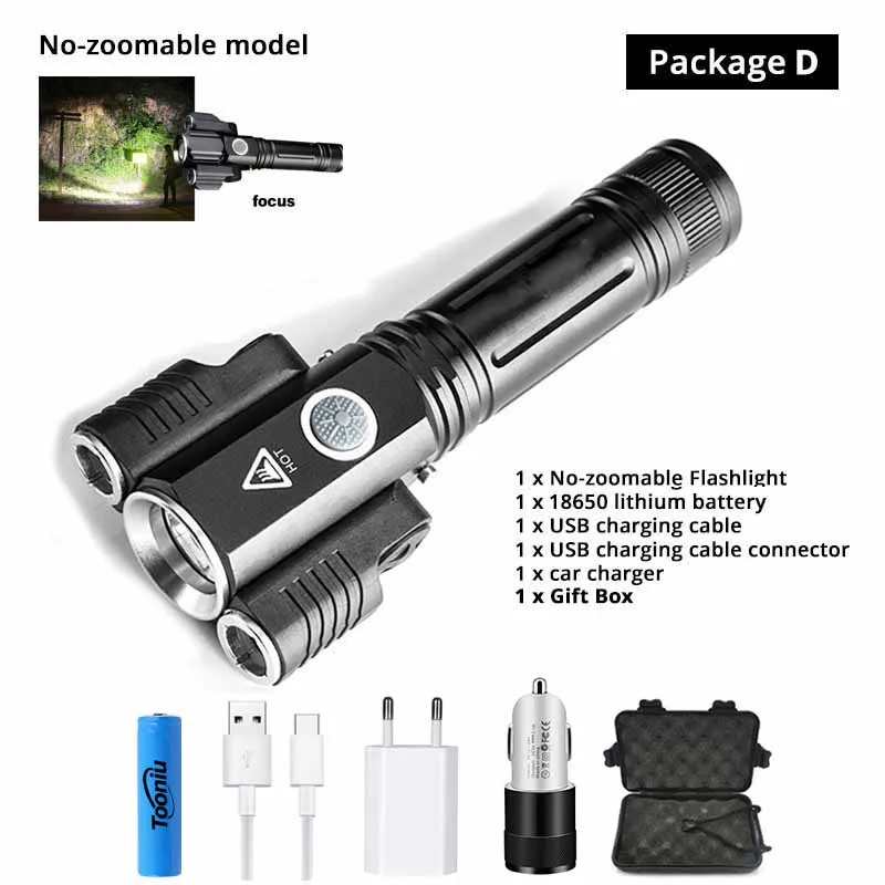 NO Zoom-Package D Деформируемый светодиодный фонарик супер яркий фонарь 1T6+ 2XPE Zoomable 4 режима освещения питание от аккумулятора 18650 для кемпинга, охоты - Испускаемый цвет: NO Zoom-Package D