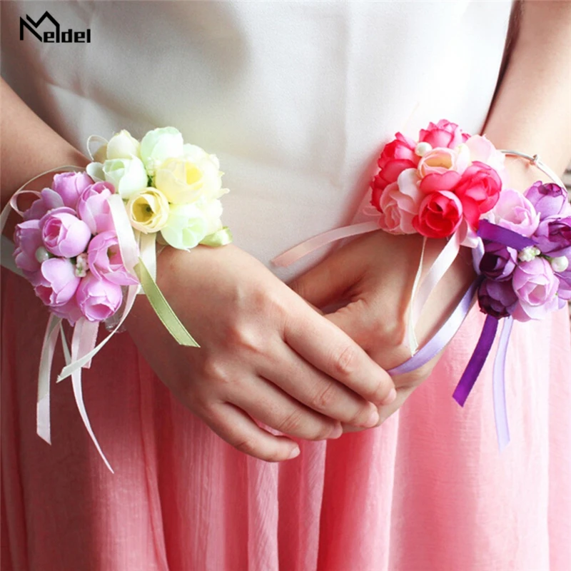 Meldel свадебная бутоньерка на запястье Роза для подружки невесты поддельные