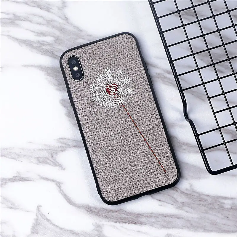 Netarlier вышивка телефонные чехлы для iPhone X Case винтажная ткань в одуванчиках мягкий