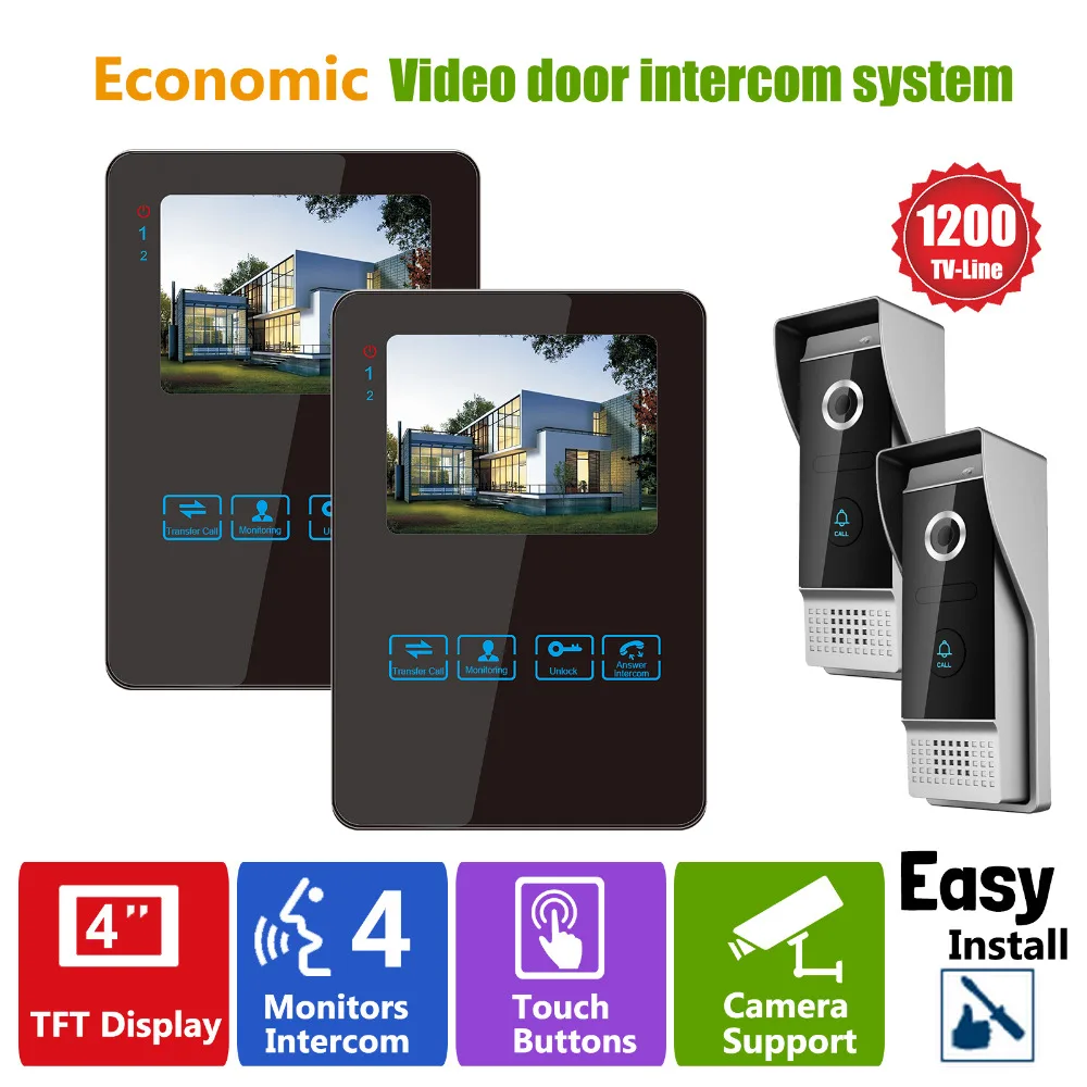 Видеодомофон Homefong с цветным ЖК дисплеем и сенсорной кнопкой проводной дверной