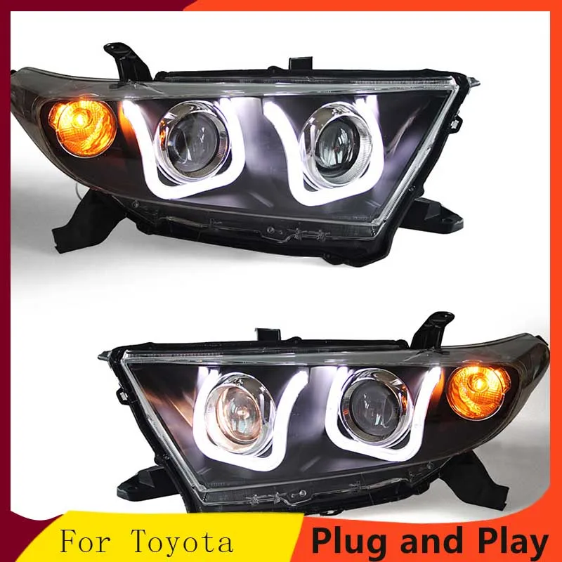 

Applicable to 12-13 Highlander Double lens U-shaped led daytime running light Xenon headlight assembly