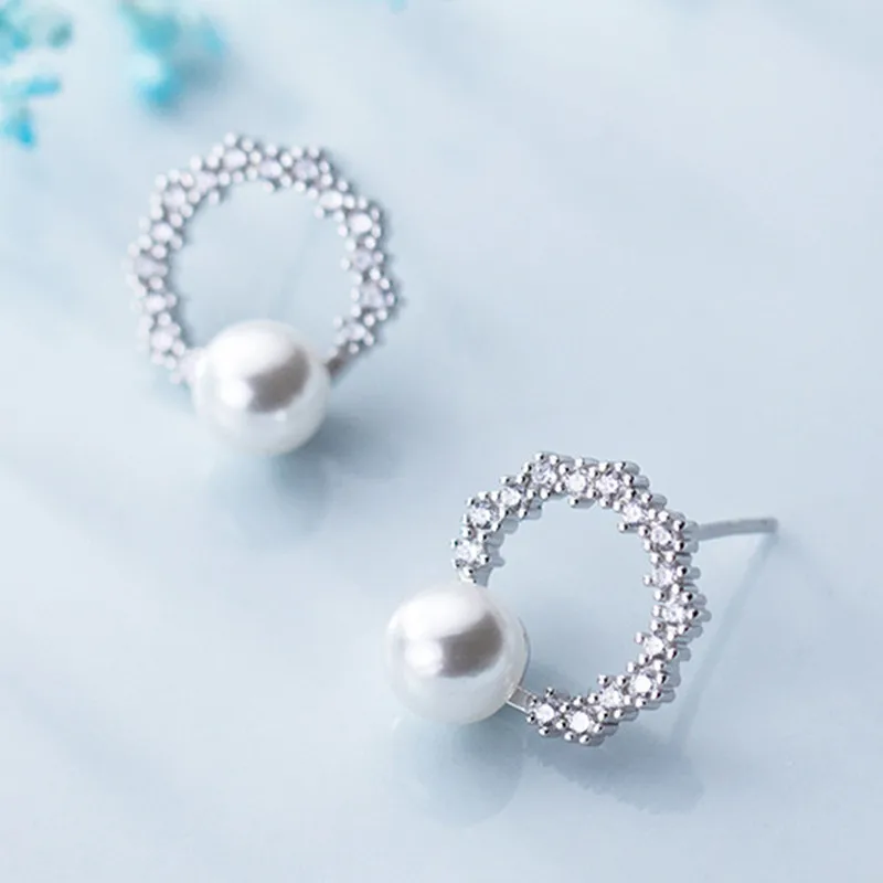 Серьги INZATT из серебра 925 пробы циркониевые круглые жемчужные серьги-гвоздики для