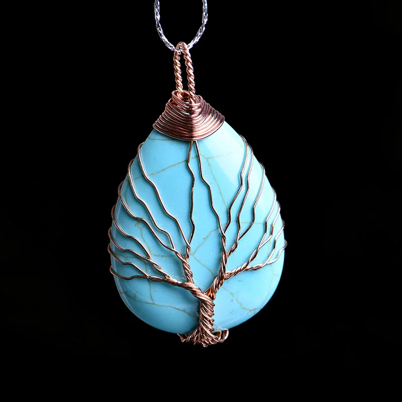 turquoise 1 шт. Натуральная роза кварц аметист дерево life guard минеральная ювелирные изделия Модные простые пара украшения подвеска «сделай сам» подарок кулон - Цвет: turquoise