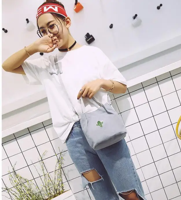 

1 piece Women's 2022 Korean-style New Style Versatile Shoulder Bag Cactus Small Fresh Canvas Shoulder Bag Teng