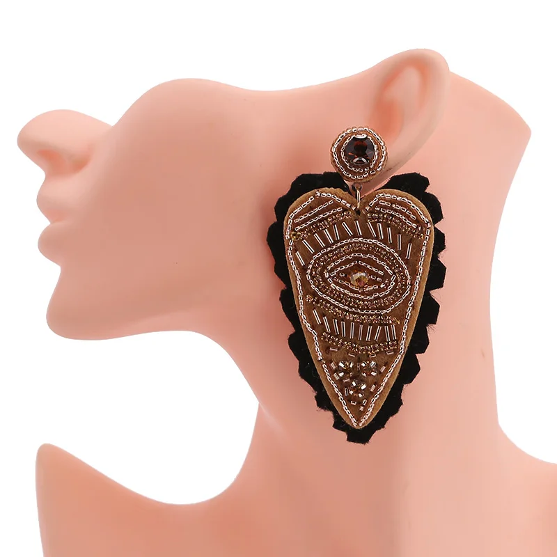 E1089 Black Brown Sehuoran, модные серьги-капли из стеклянных бусин для женщин, ювелирные изделия, Висячие геометрические массивные серьги, свадебные подарки для девушек, для женщин - Окраска металла: E1089 Black Brown