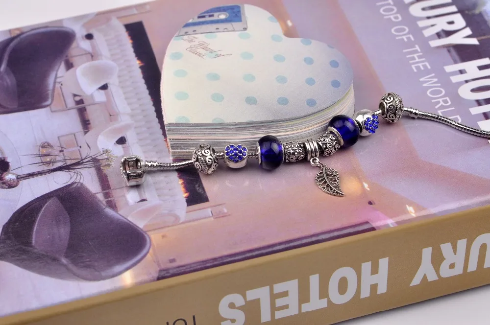 

2018 Fashion Antique Silver Heart Charm bracelet for Women DIY Crystal Beads Fit Original Bracelets Pulseira mujer jewelry